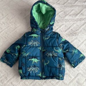 🦖 Carter’s Toddler Dino Print Winter Jacket | Hooded Puffer Coat | Size 18M